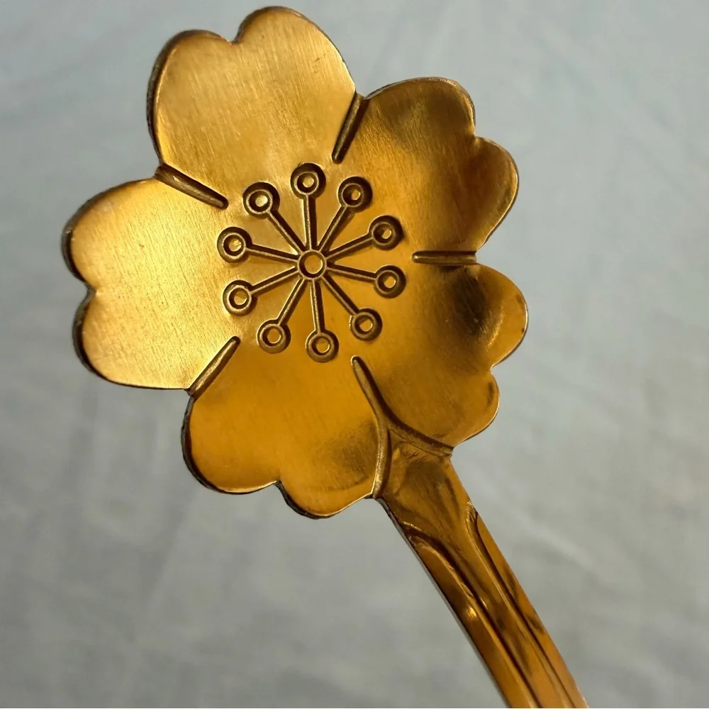 Vintage Gold Tone Floral Spoon Set Brass Flower Spoons 4 Pieces